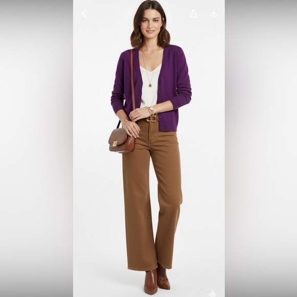 United Colors Of Benetton Sweaters - United Colour Of Bentton Fitted Lambswool Purple Button Down Cardigan
